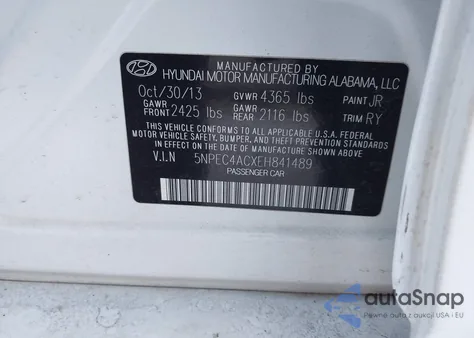 2014 Hyundai Sonata Se z USA, uszkodzony, nr VIN 5NPEC4ACXEH841489